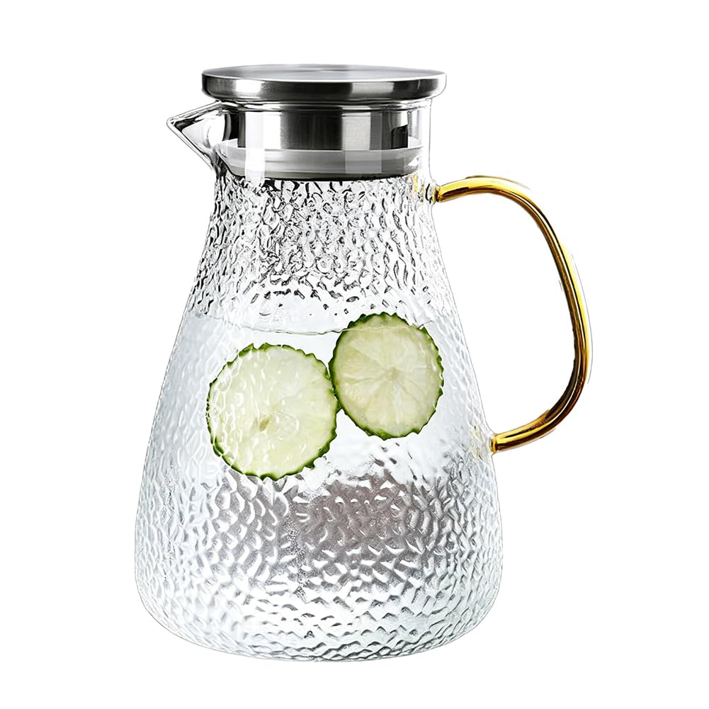 YTSMZX Glass Water Jug Transparent With Lid Iced Tea Pitcher for Fridge Carafe With Lid Glass Water Jug For Juice Milk Cold Or Hot Beverages Easy to Clean,1.8L