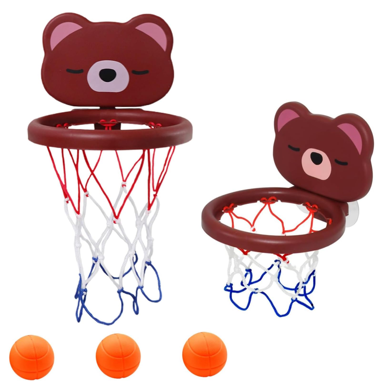 4 Pcs Bath Basketball Set, Basketball Shooting Lover Birthday Gift, Bath Basketball Hoop with 3 Balls (Brown)