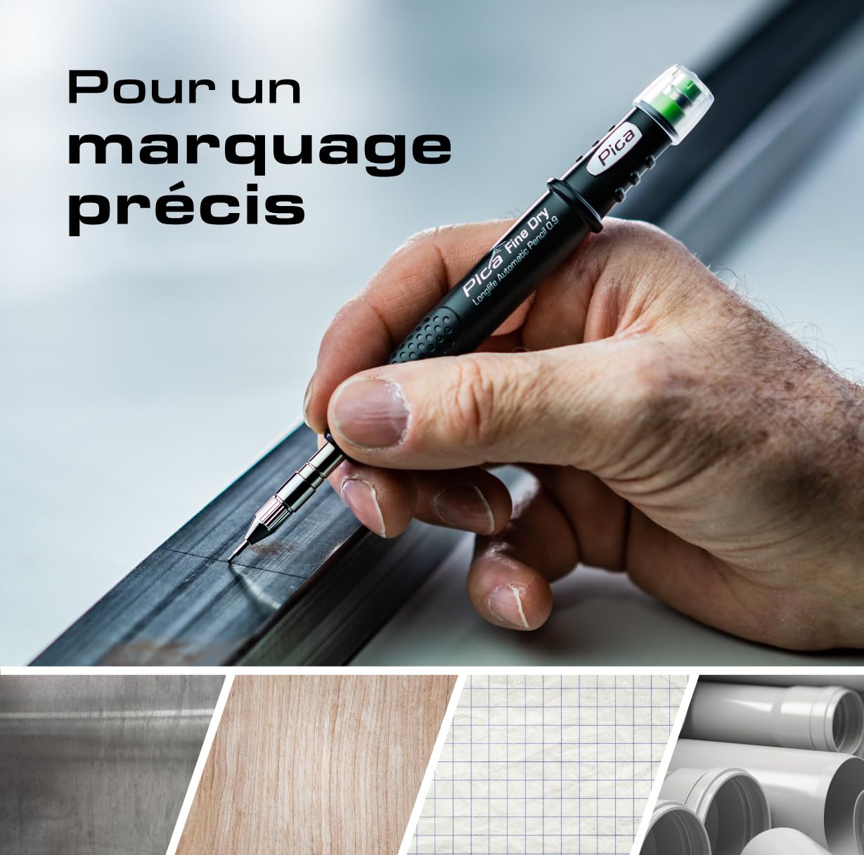 Pica Bundle Fine Dry 70703 I Porte-mine avec mines spéciales 0,9 mm | Comprend Fine Dry 7070 I 29 mines graphite H I rechargeable I idéal pour des marquages précis