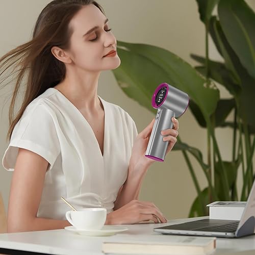 Miniatura 6 de Ventilador de mano portátil, velocidad (1-100) turbo personal ajustable, ventilador de refrigeración recargable de batería de 4000 mAh, pantalla