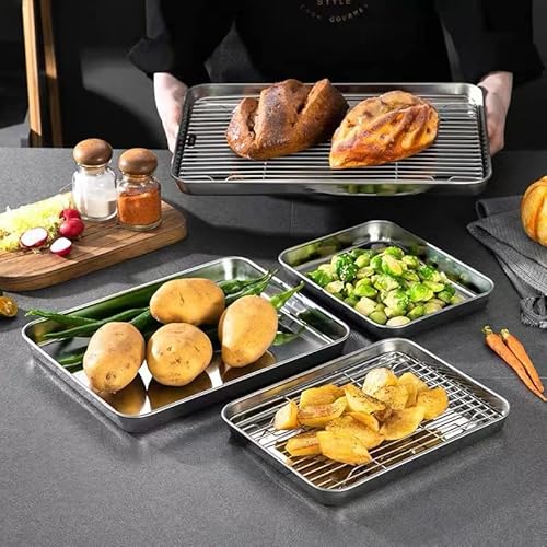 Baking Sheet With Rack Set [1Cookie Sheets + 1 Cooling Racks], Tcoome Stainless Steel Baking Pan And Grill Rack -Non Toxic & Healthy Oven Pan,Heavy Duty&Rust & Warp Resistant (Medium) #TOP5