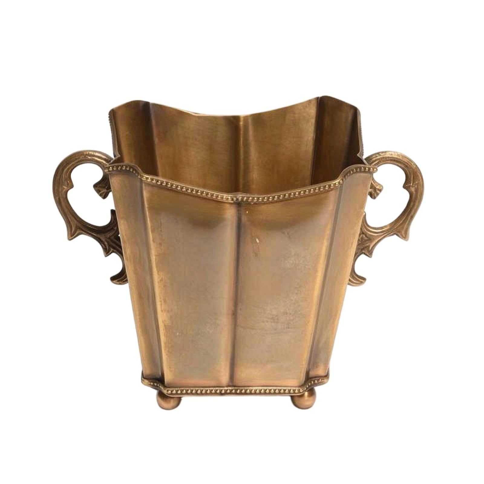 Jarrón Metal Elegante Florero con Relieve Tono Latón Contenedor corativo Metal para coradores, Europeo, Con Asa De Latón