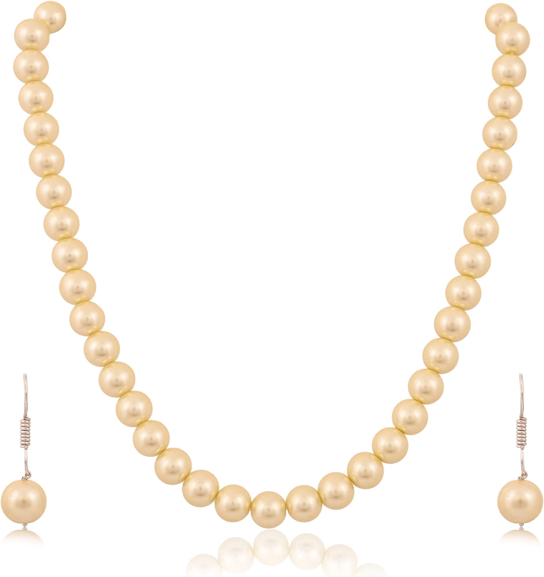 Shell Cultured 10mm Pearl Necklace for Women in 18 Inch Length with Hook Earrings