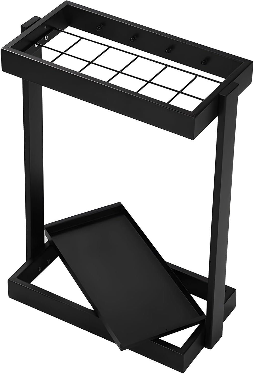 Stylish Black Metal Umbrella Stand with Removable Water Tray & Decorative Hooks Independent Rectangular Design Perfect for Entryway 12 Grids for Maximum Capacity