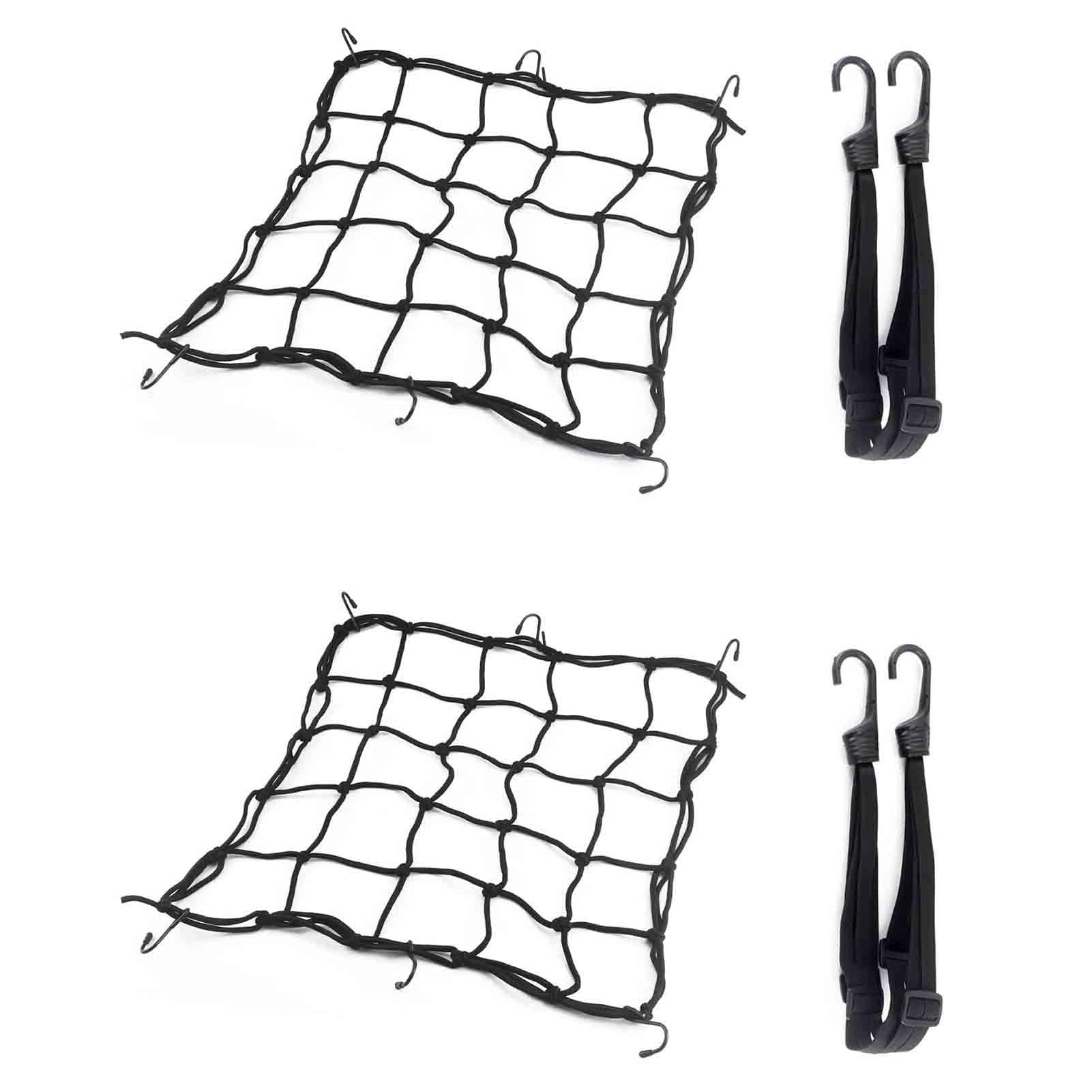 GUODDM 2PCS Gear Helmet Luggage Netting With Elastic Rope With Hook, 15"x15" Latex Bungee Cargo Net Strech To 40"x 40", For Motorcycle Bike Paddleboard Quad