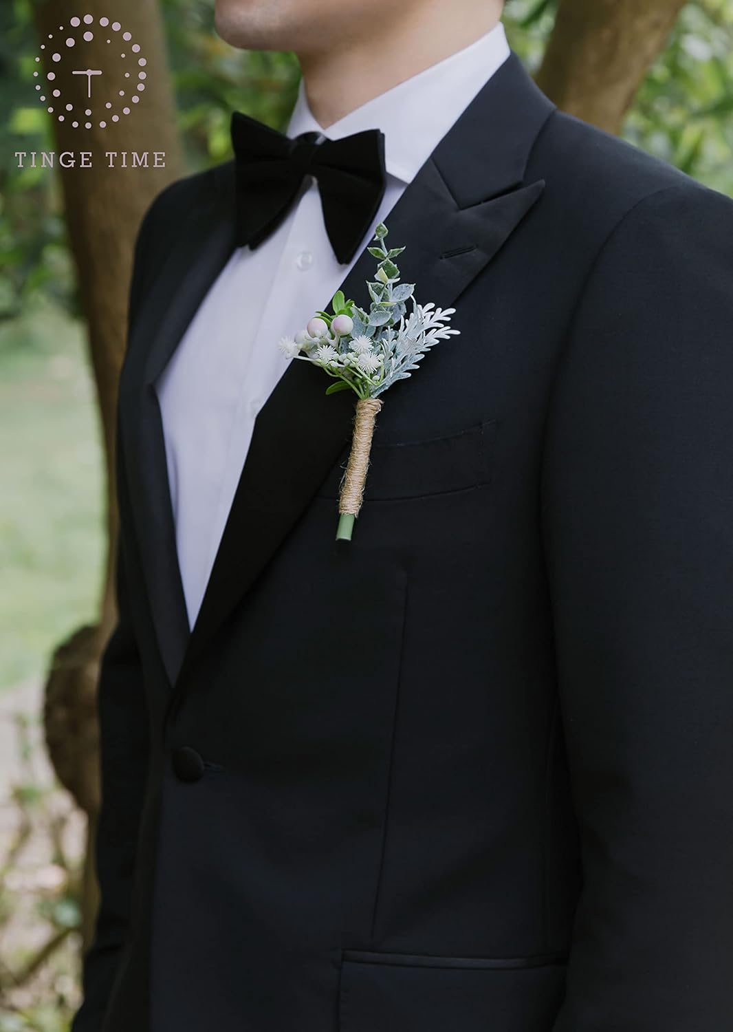 TINGE TIME Boutonniere for Men Wedding,Groom and Best Man Boutonniere for Wedding Ceremony Anniversary, Formal Dinner Party and Rustic Spring Wedding Marriage (6, Fresh Green) - Image 7