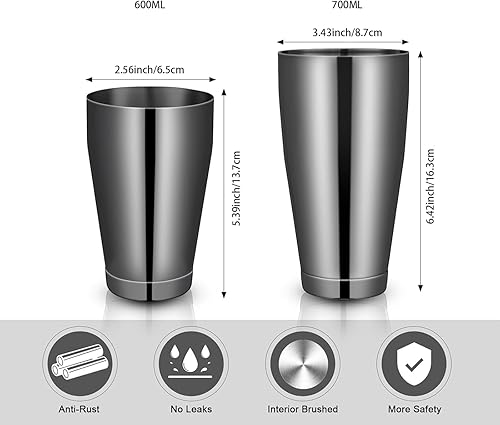 Miniatura 3 de Juego de coctelera de acero inoxidable, mezclador de bebidas de acero inoxidable, herramienta básica, batido ponderado, juego de coctelera de metal,