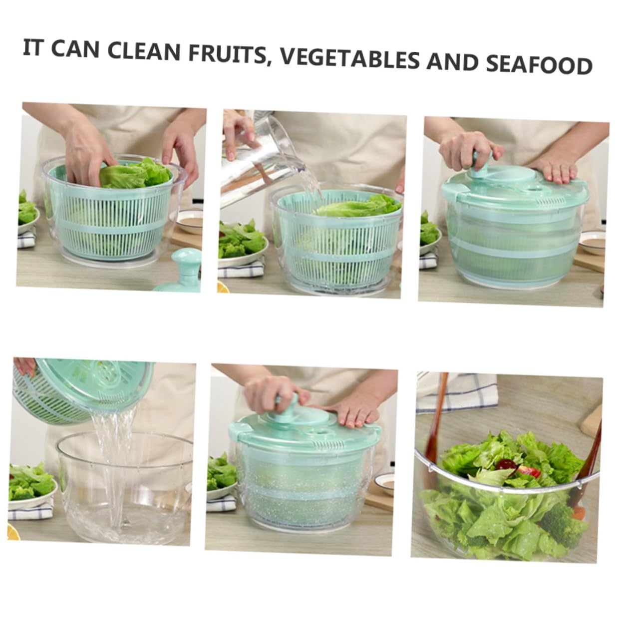 GRIRIW 1pc Kitchen Drain Basket for Fruits and Vegetables Green Vegetable Storage Container Hand Crank Design for Easy Draining and Cleaning