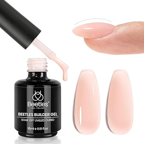 Miniatura 69 de Beetles Builder Gel de 0.5 onzas líquidas, gel fortalecedor 7 en 1 translúcido rosa nude, cepillo de extensión de uñas de gel UV en botella, no se