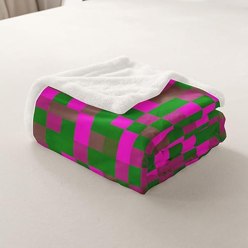 Miniatura 7 de Manfei Pixelated Miners Throw Blanket Rose Green Brown Grid Fleece Blanket Modern Geometric Games Cozy Throws for Bed Couch Sofa,Kids Boys Girls