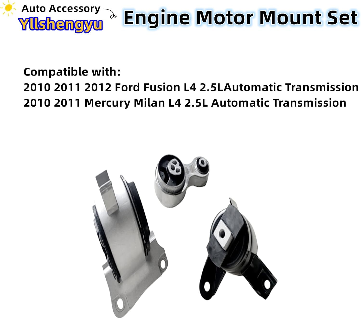 3-Piece Engine Motor Mount Kit - Compatible with Fusion 2010 2011 2012 & Mercury Milan 2010 2011 L4 2.5L Automatic Transmission - Direct Replacement for A5556, A5740, 3285, 3216, 3366