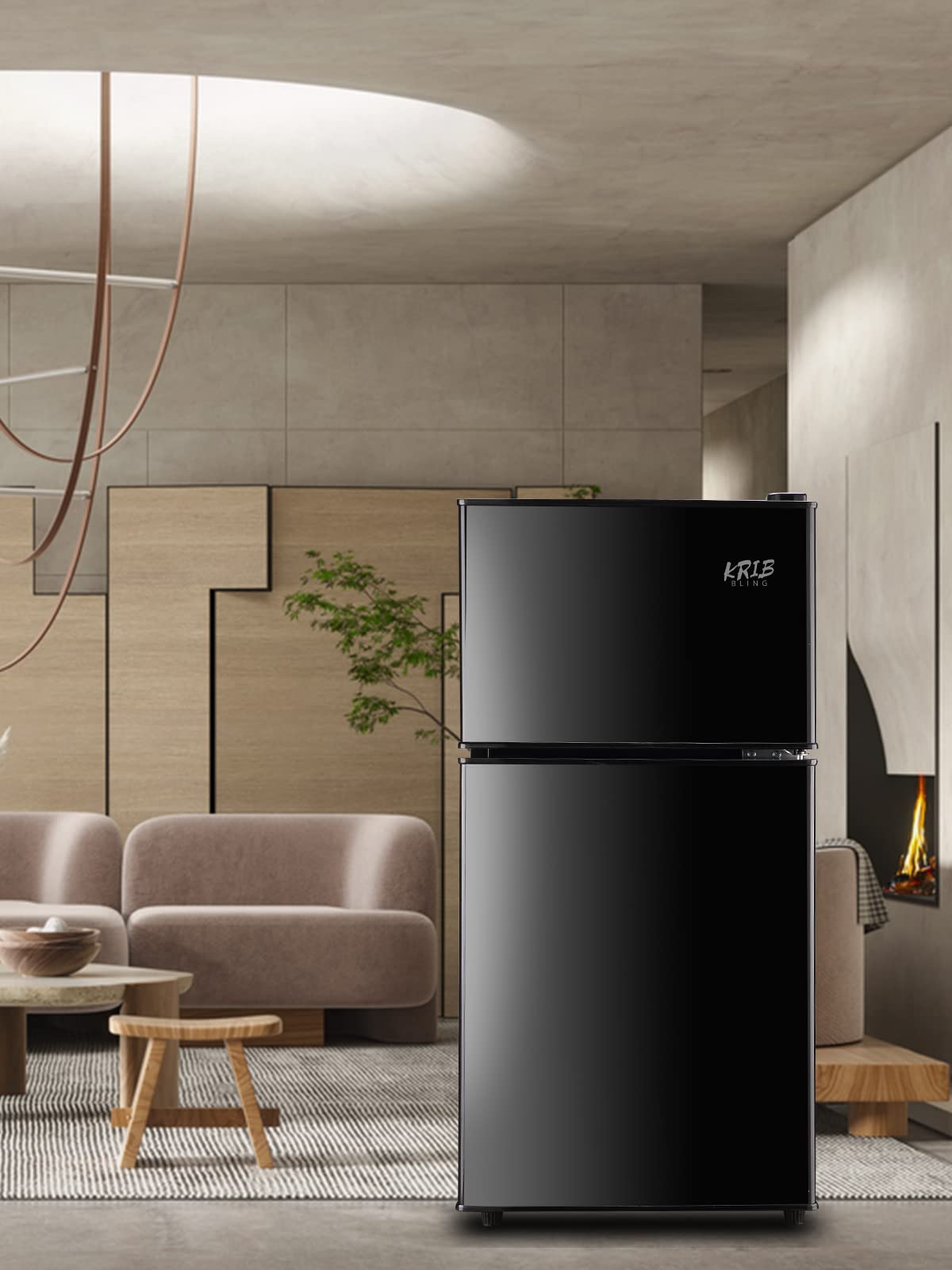 Krib Bling Compact Refrigerator 3.5 Cu.Ft Refrigerator With Freezer With 7 Level Adjustable Thermostat Control 2 Door Energy Saving Top-Freezer Black on Fridge.com - View 4