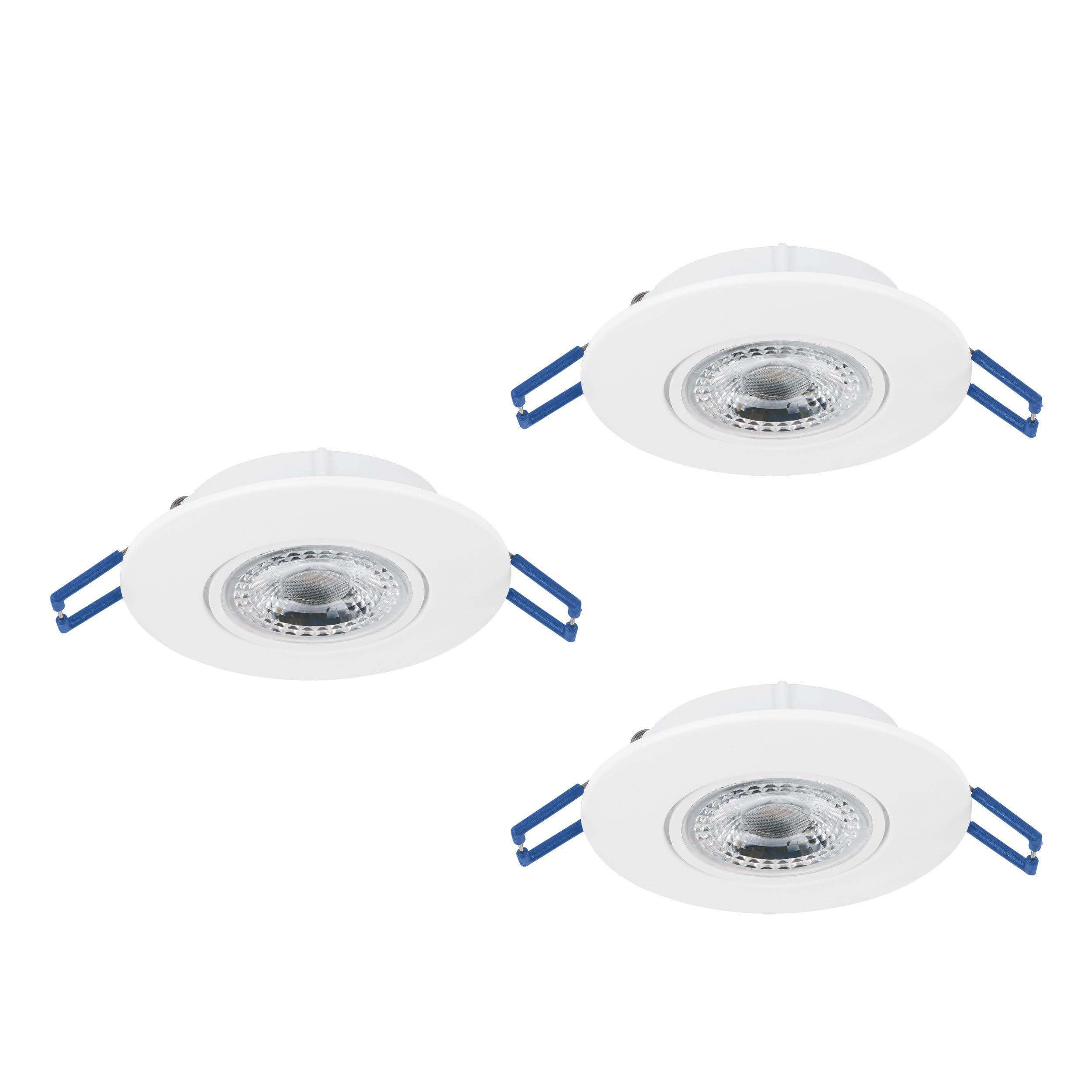 Eglo White Set Of 3 Recessed Led Lamps Zujar, Ceiling Spotlights Made Of Plastic In Wall Spot Lights, Warm Ø 8.5