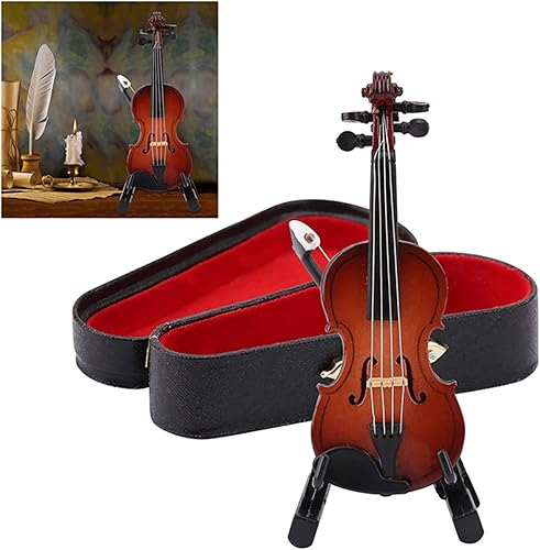Miniatura 7 de Mini modelo de violín Mini modelo de instrumento musical, modelo de violín de madera, accesorios de casa de muñecas para escritorio, mesita de