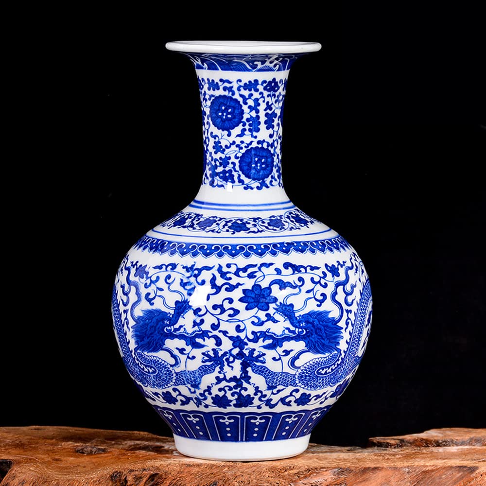 asdchZen Chinoiserie Jingdezhen Pottery And Porcelain Antique Blue And White Porcelain Vase Chinese Living Room Adornment Household Tv Cabinet Collection Furnishing,H