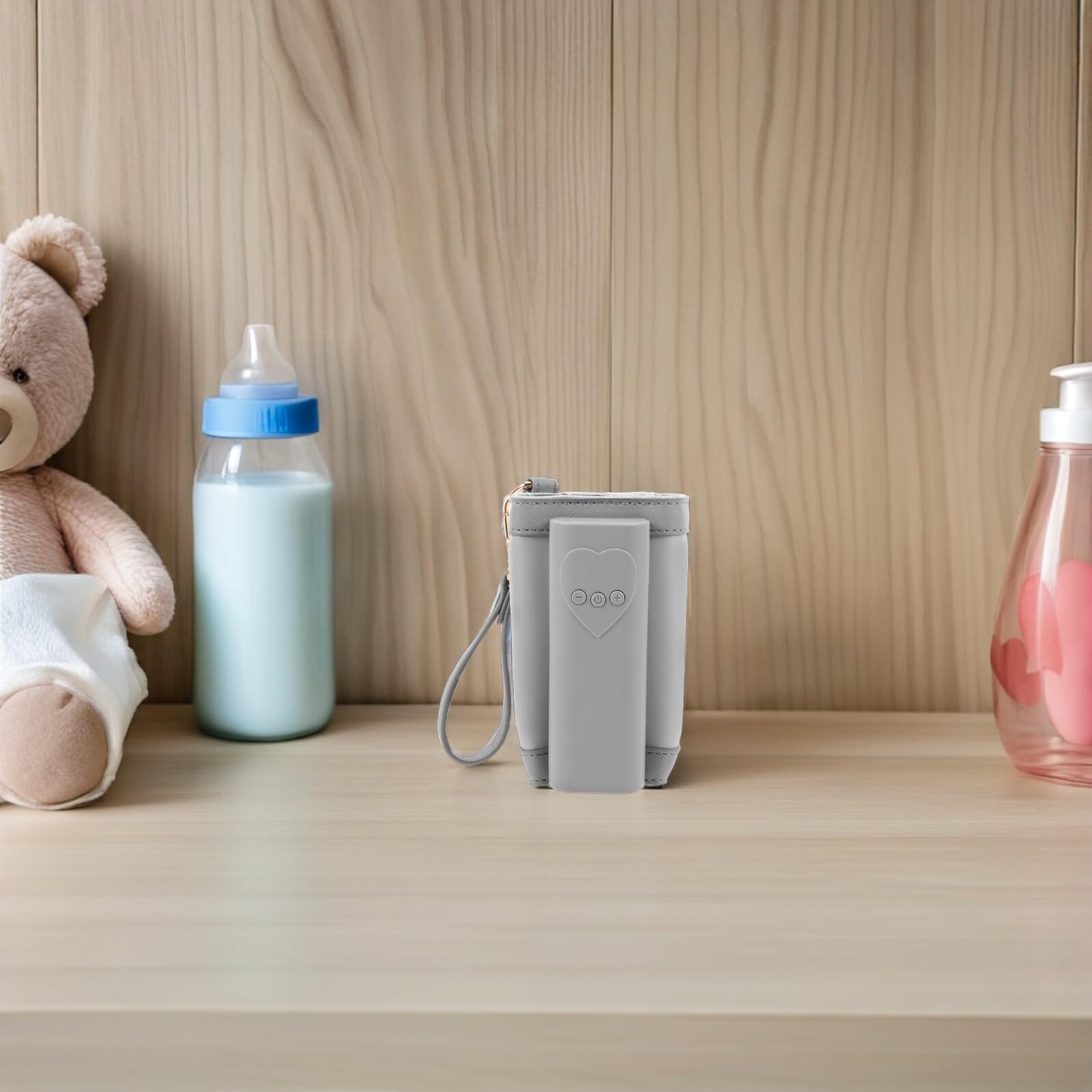 Chauffe-Biberon Portable En Cuir Écologique Gris Idéal Pour Les Voyages Et Le Transport