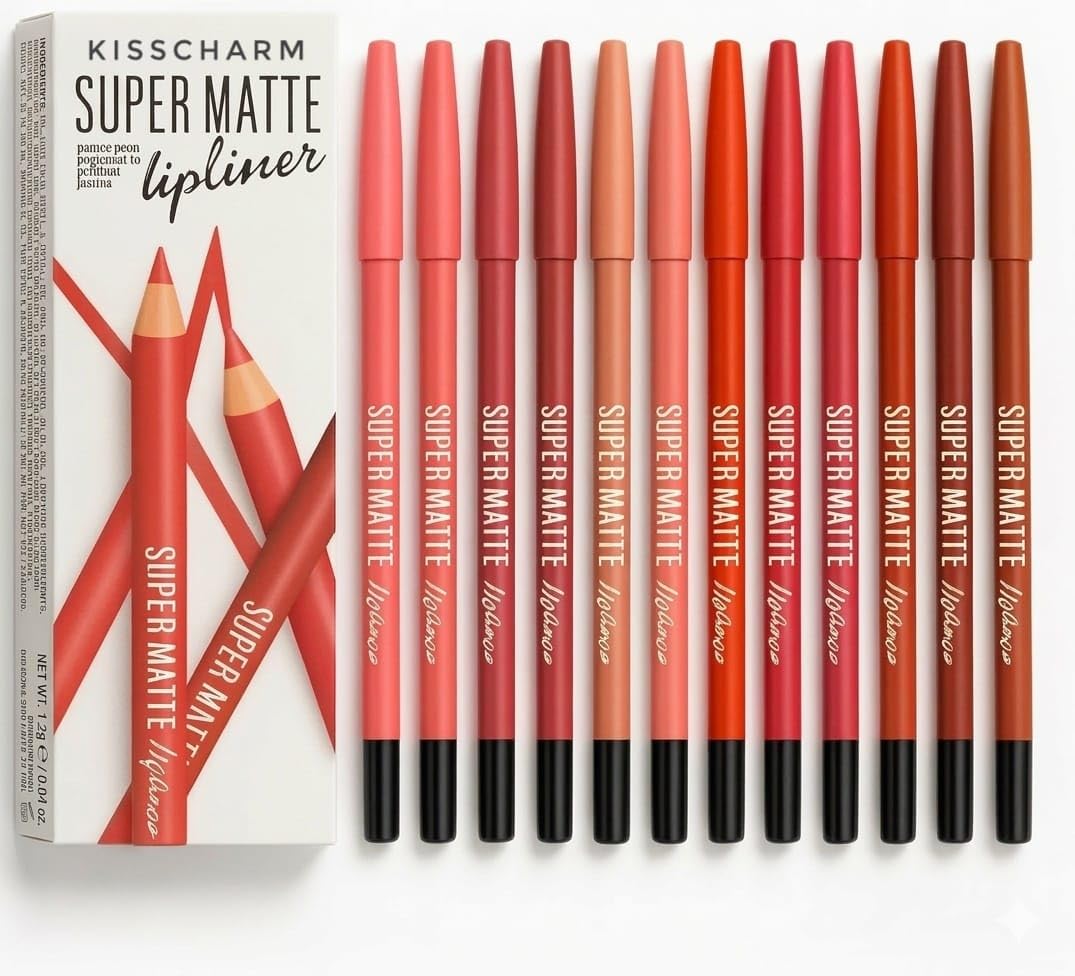 Super Matte Lip Liner Set – 12 Colors Long-Lasting Waterproof Lipliner Pencils | Multicolored Nude Lip Contour Set-picture-22