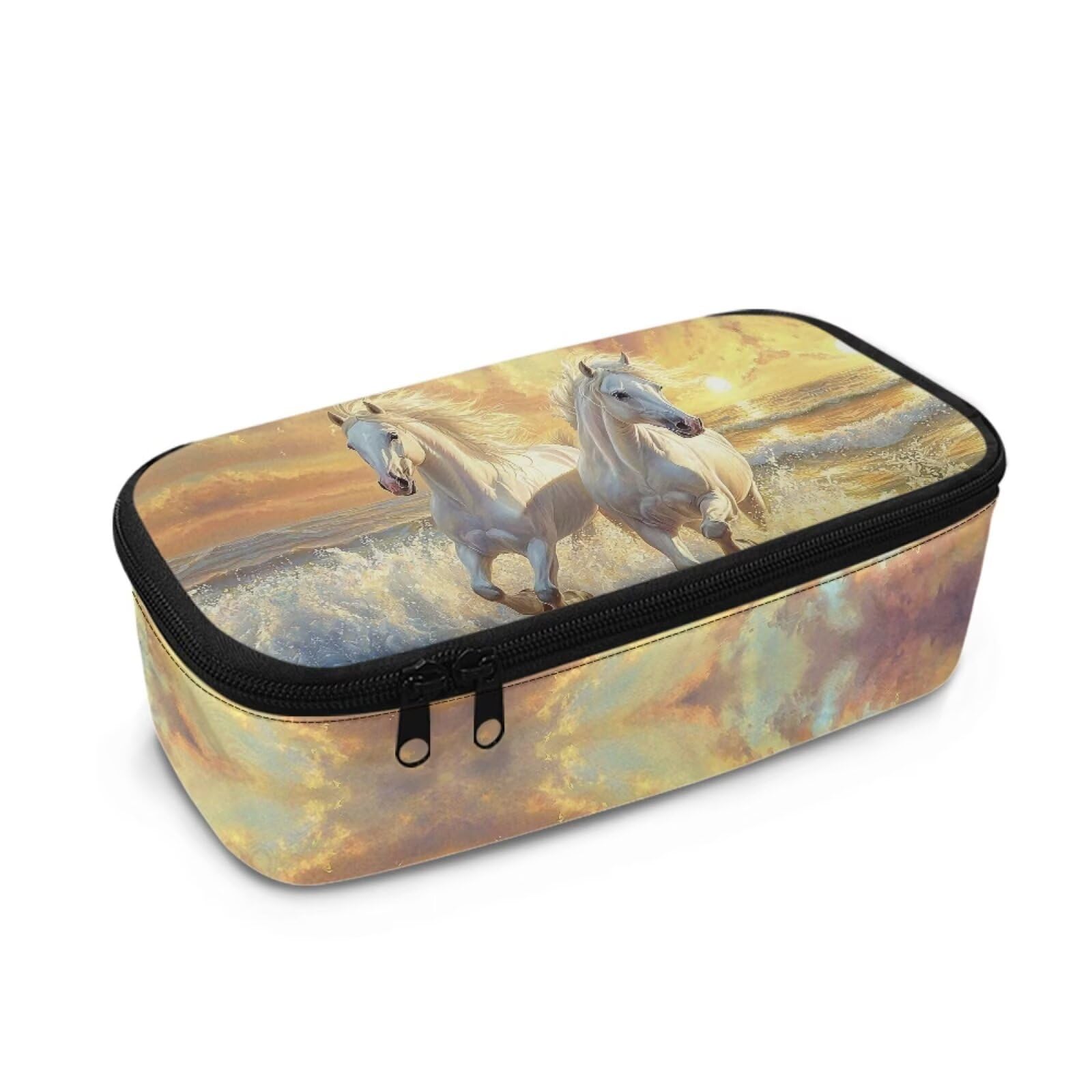 Dngkaoje Animals Horse Pencil Case for School Girls Boys 8-12 Years Old,White Horse Print Pencil Pouch with Zipper Large Capacity Pen Bag with Pen Slots for Elementary Middle School â image 1