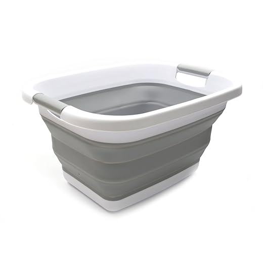 SAMMART 25L Zusammenklappbarer Wäschekorb / -wanne - Faltbarer Aufbewahrungsbehälter/Organizer - tragbarer Waschbehälter - platzsparender Korb - Kofferraum-Aufbewahrungsbox (Grau)