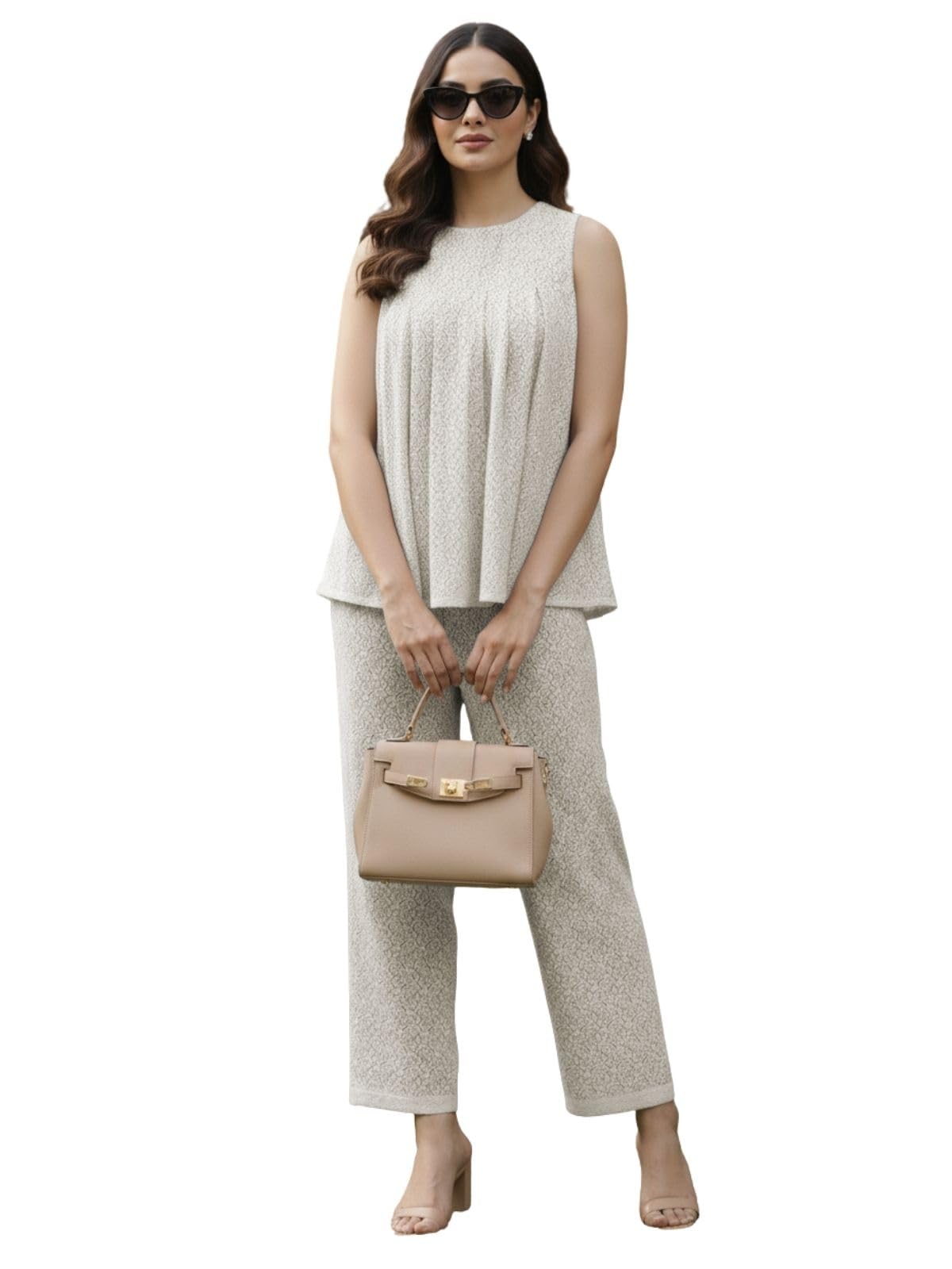 Co-Ord Set for Women stylish | Jumpsuit For Women's Stylish | Dress | Travel | Sheer Cotton Textured Sleeveless Top And Straight Pants-image-21