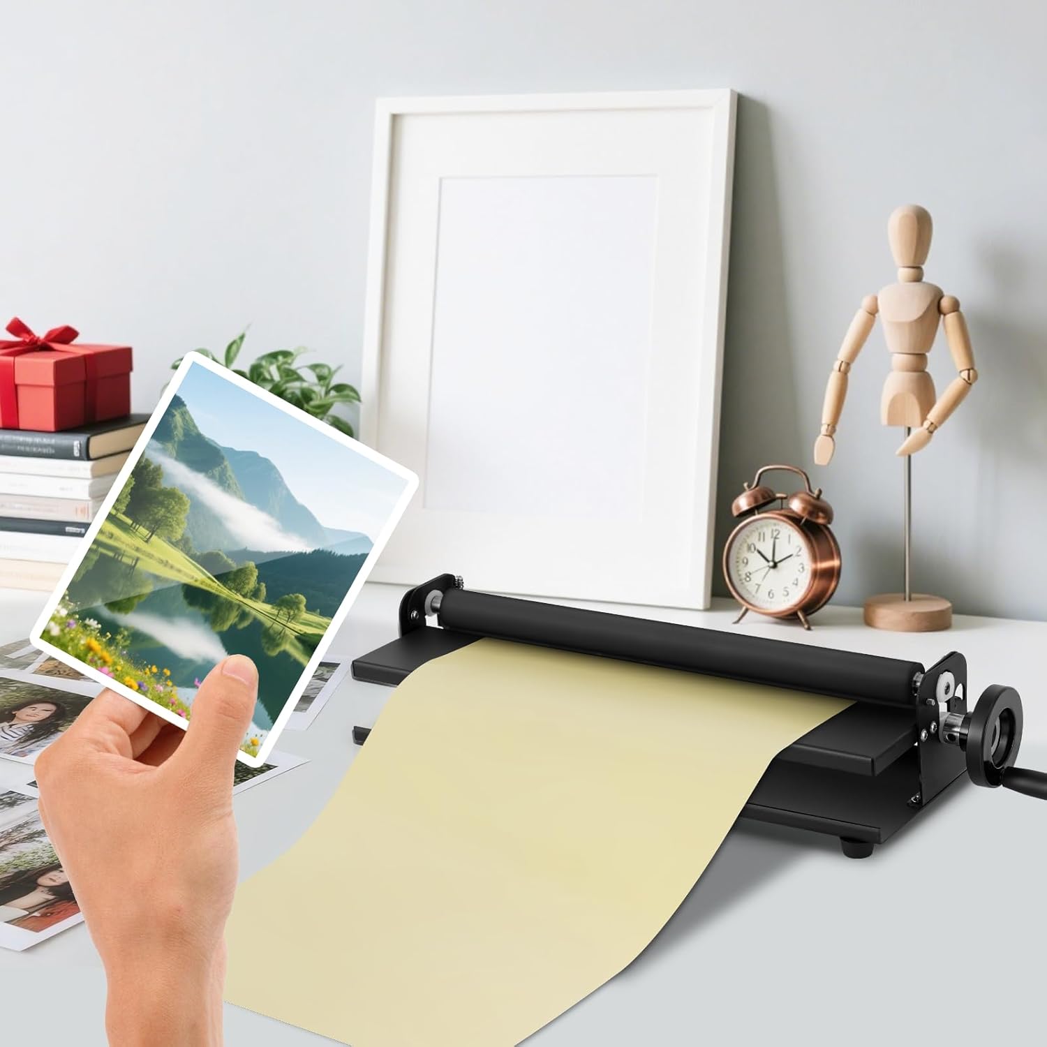 MXBAOHENG A3 Manual Cold Laminator, 13.8" Portable Hand-cranked Cold Press Laminator for Photos, Posters, Documents, Postcards, 2mm Laminating Thickness