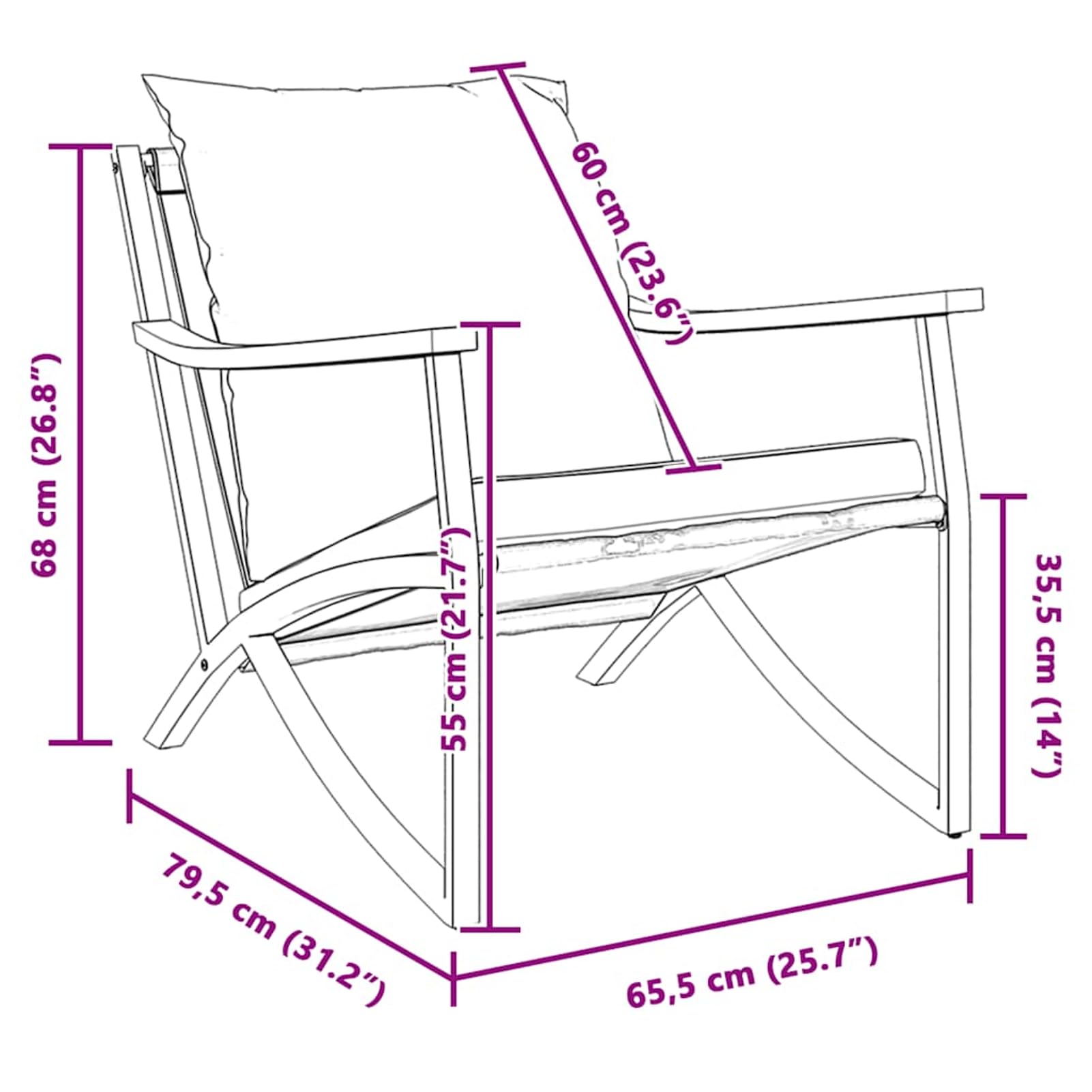 Sedie da giardino con cuscino, 2 pezzi, resistenti, impermeabili e resistenti ai raggi UV, in acciaio verniciato a polvere, nero, 65,5 x 79,5 x 68 cm, per terrazza e giardino