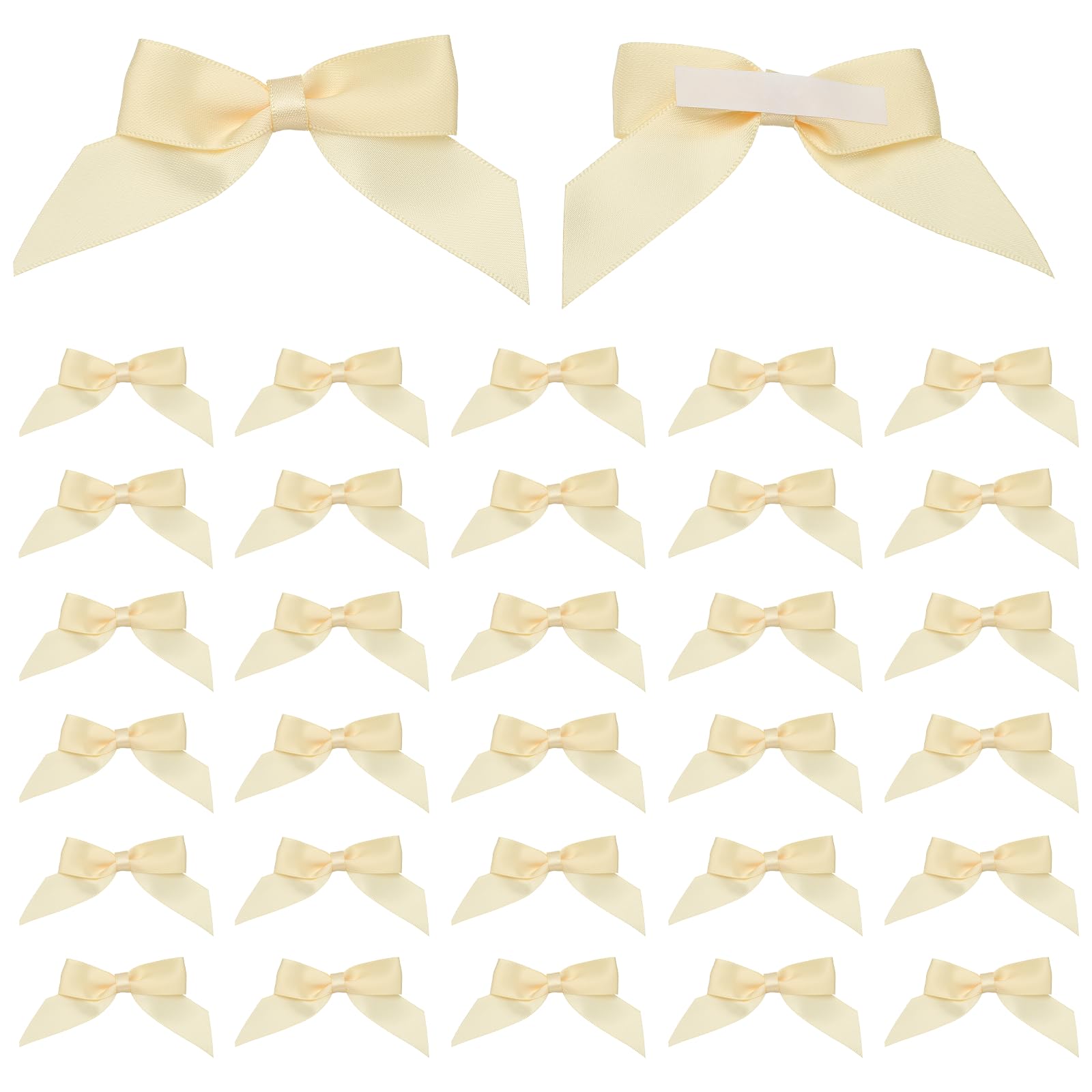 sourcing map 50 Pcs Satin Ribbon Bows, 2.5" Self Adhesive Satin Bows Premade Craft Bow with Double-Sided Tape for Gift Wrapping Making Crafts Birthday Party Wedding Decorations, Beige
