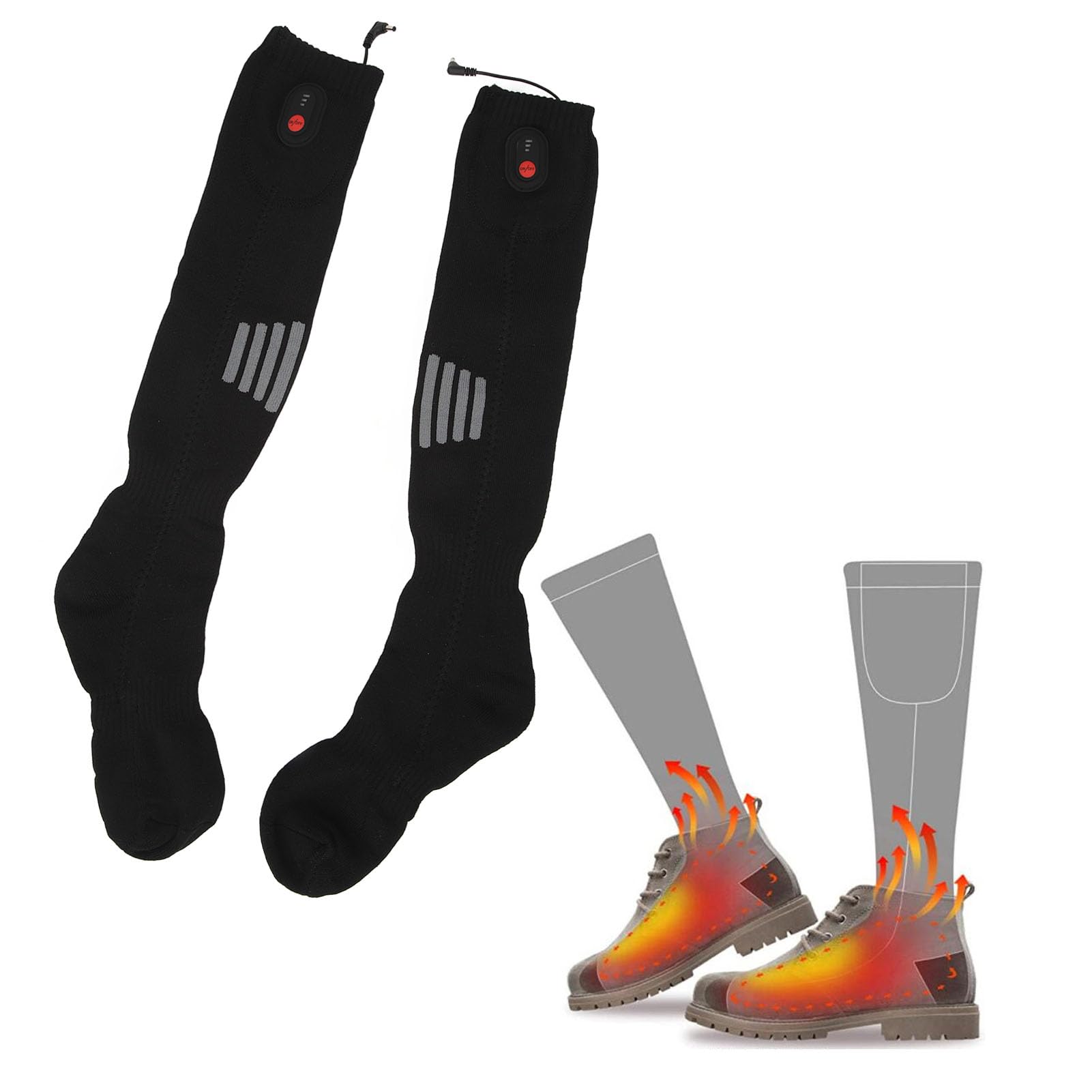 Muiltvoe Heated Socks, 3 Temp Modes Composite Fiber Rapid Heating Elastic Cotton, with Battery Powered for Winter Sports Cycling Fishing Skiing
