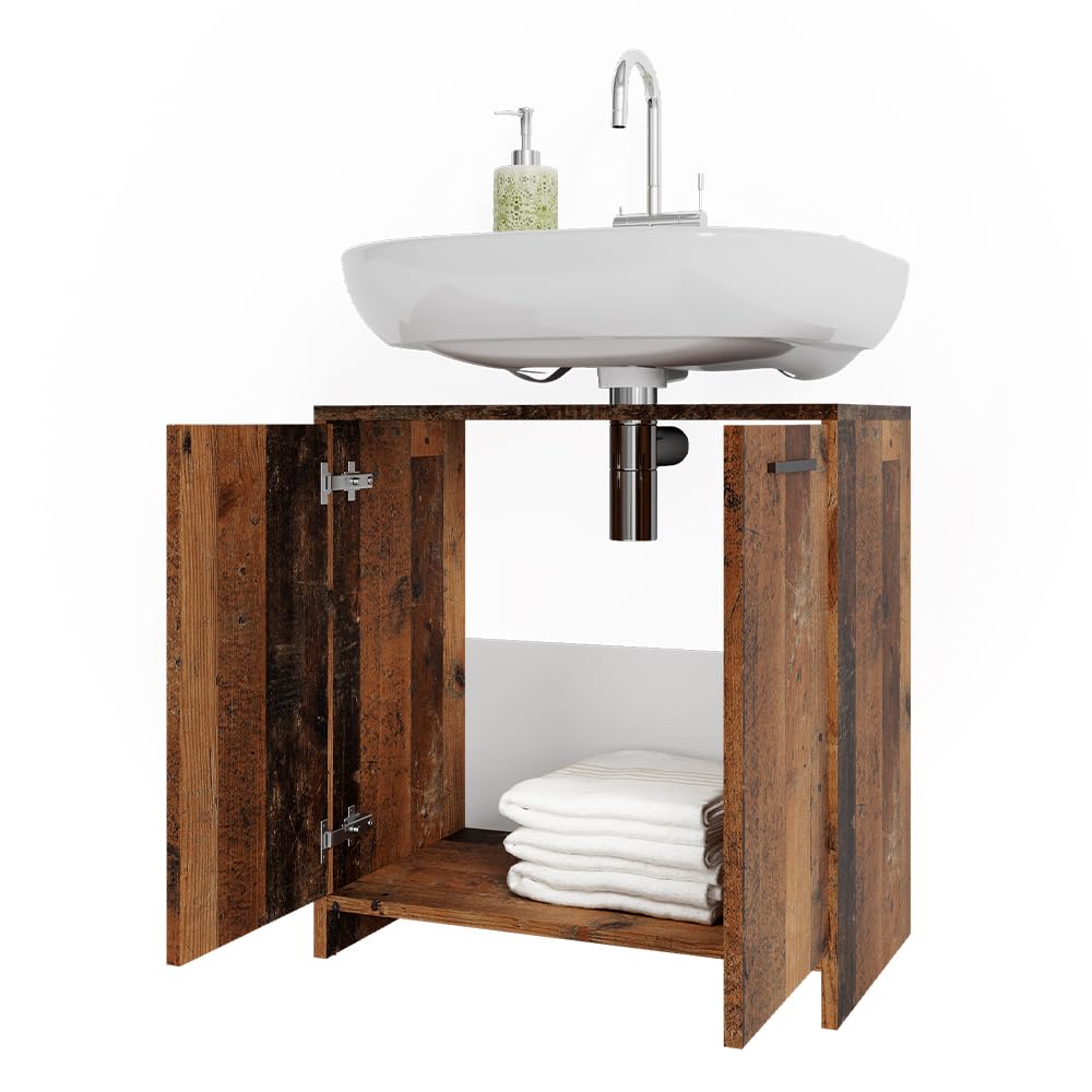 Vicco Mobile sottolavabo per bagno Kiko, Rovere rustico, 58 x 60 cm, con ritaglio per sifone e spazio di stoccaggio per l’organizzazione del bagno