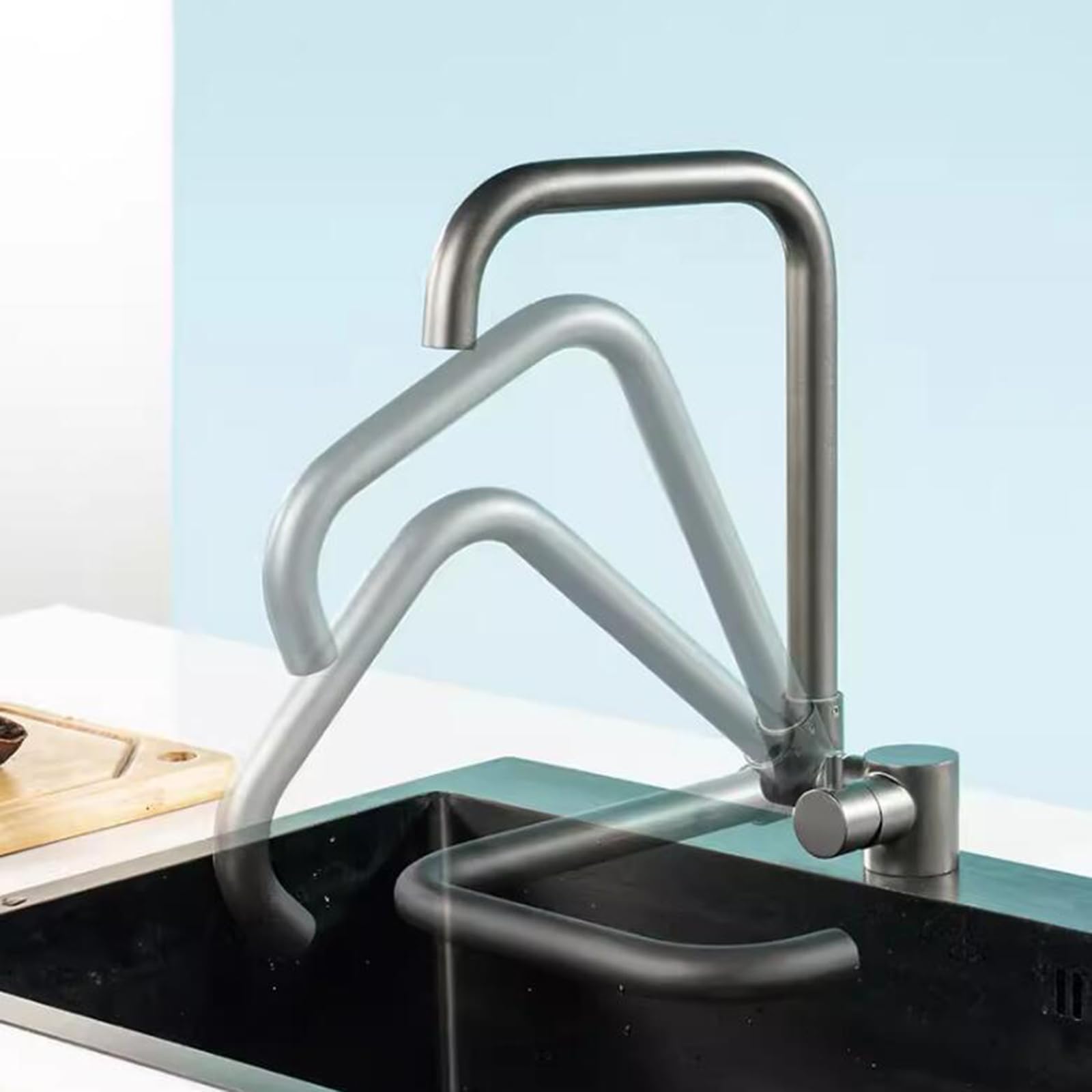 Grifo Cocina Abatible bajo Ventana Gris Grifo Fregadero Cocina Abatible Acero Inoxidable-Gris