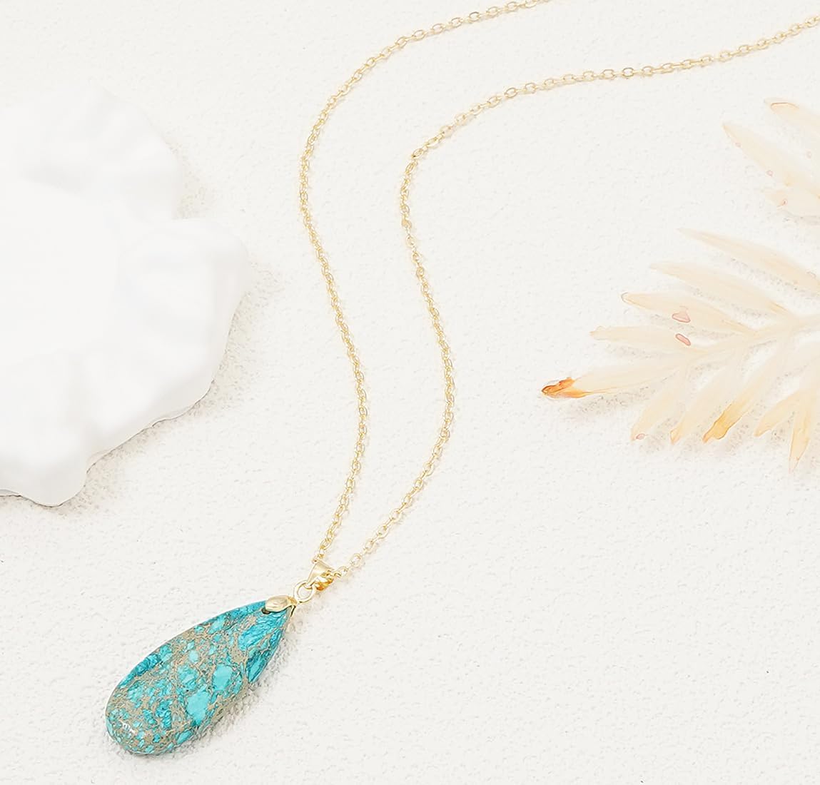 Stone Necklaces for Women Teardrop Gemstone Pendant Necklace Natural Stone Chain Necklaces - Image 4