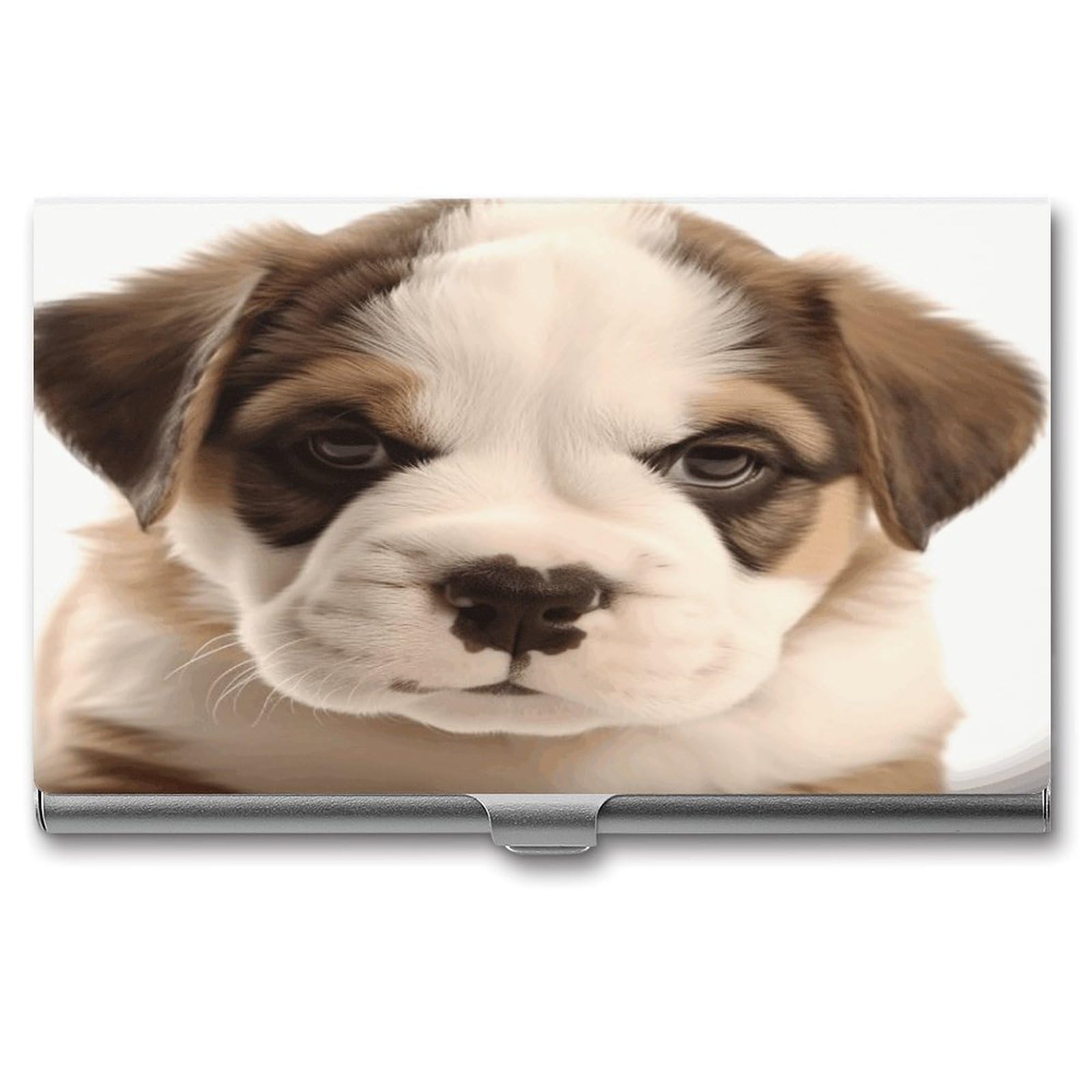 JTREHY Dog Puppies Business Card Holder Slim Purse Name Card Holder Portable Metal Business Card Case Wallet Large Capacity Lightweight Business Card Case for Men Women