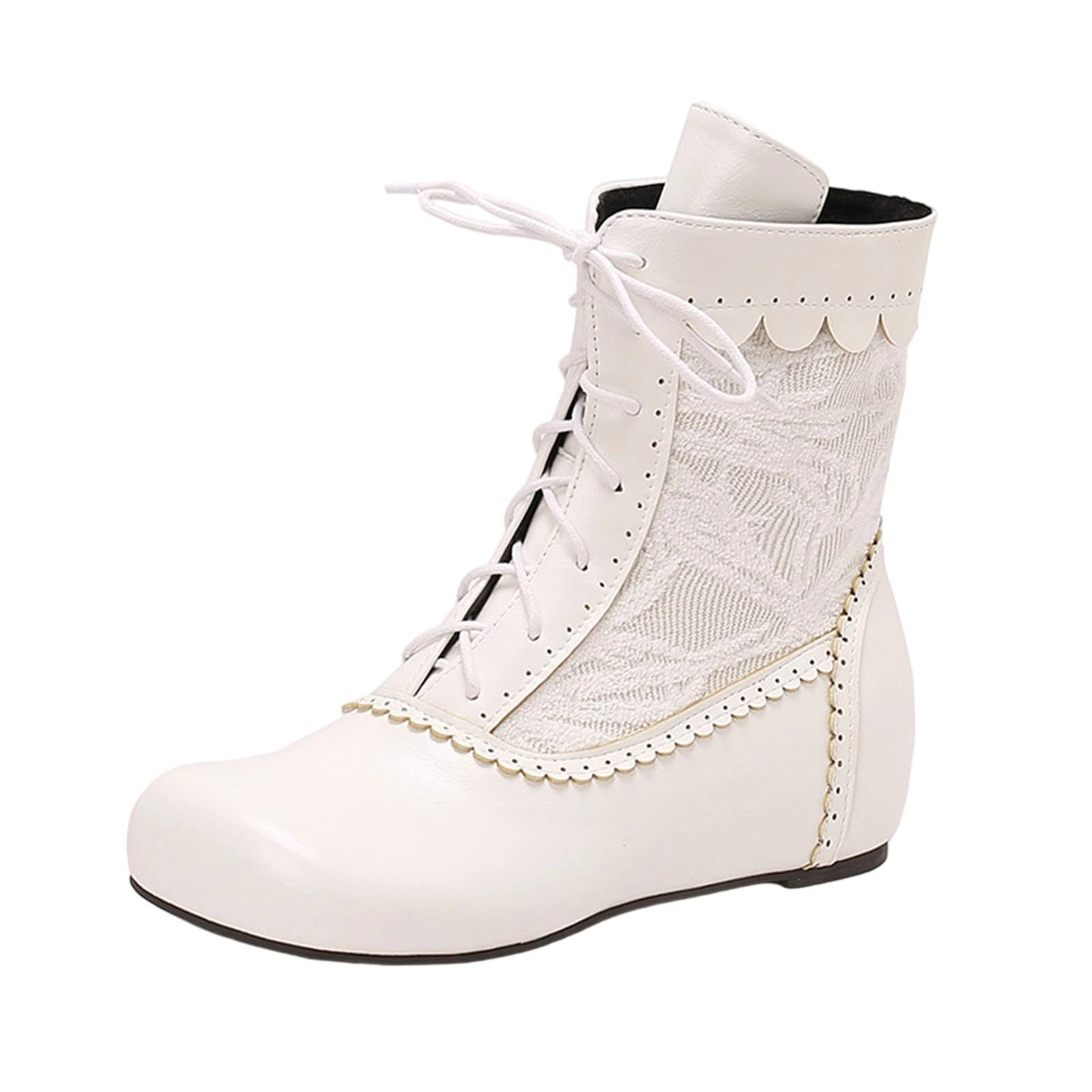 Women Vintage Ankle Booties Embroidered Leather Victorian Boots Lace Up Western Bootie Square Toe Work Office Short Boot