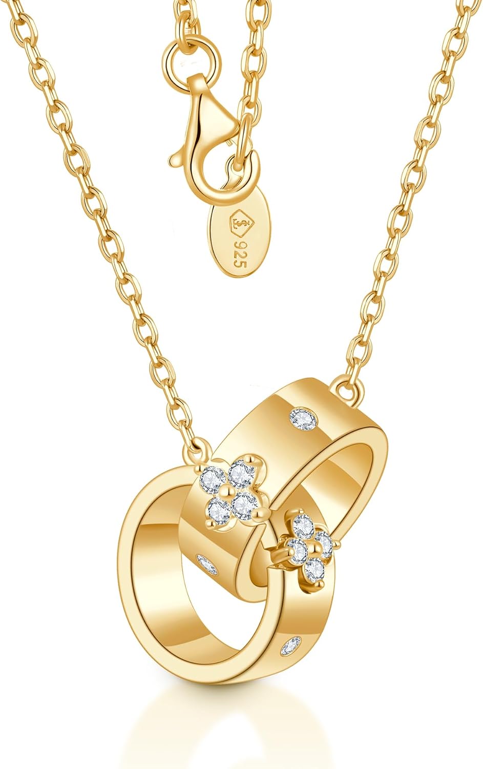 Gold Clover Necklaces for Women Dainty Pendant with Premium Moissanite|Lab-Grown Em...