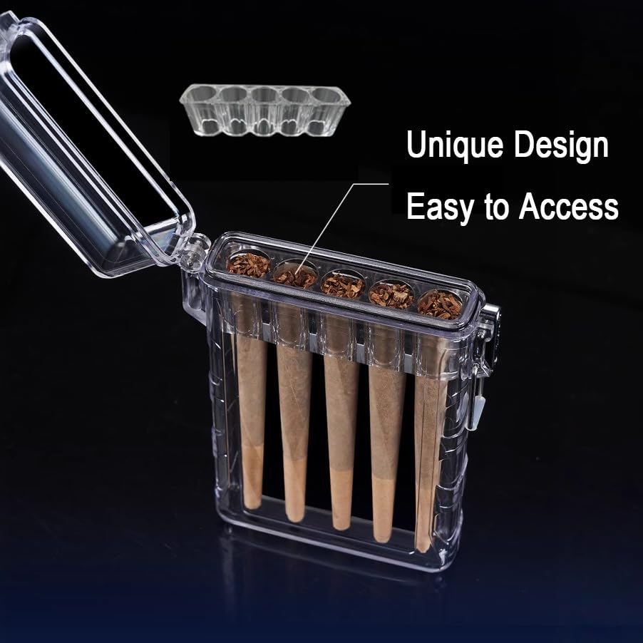 5-Hole Transparent SmellProof & Waterproof Cigarette Case,Portable Thickened Pre-Rolled Cone Protective Case,Outdoor EDC Storage Box,Smoking Accessories,1-1/4/King Size Silicone Seal Cigar Holder image 5