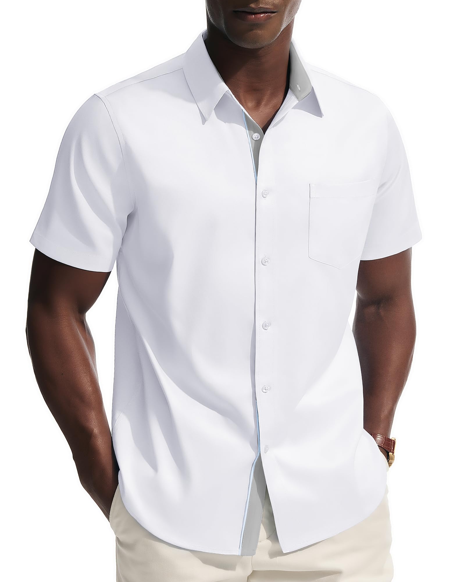 PJ PAUL JONES Mens Dress Shirt Short Sleeve Button Down Shirts Wrinkle-Free Business Casual Shirts with Pocket