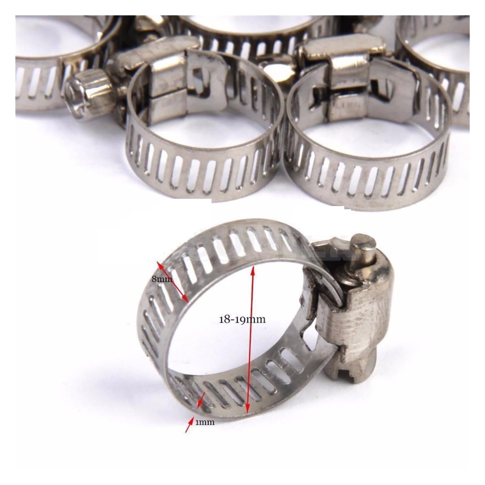 Fascetta per Tubi 10 pz in Acciaio Inox Azionamento Fascetta Tri Morsetto Tubo del Carburante Regolabile Ingranaggio a Vite Senza fine Clip di Fissaggio 8mm a Molla
