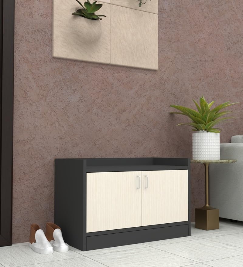 Image of SPECIALITY PANELS 2 Door Shoe Rack with Storage Cabinet, Grey and White, 75x49x37.5 cm, DIY Assembly
