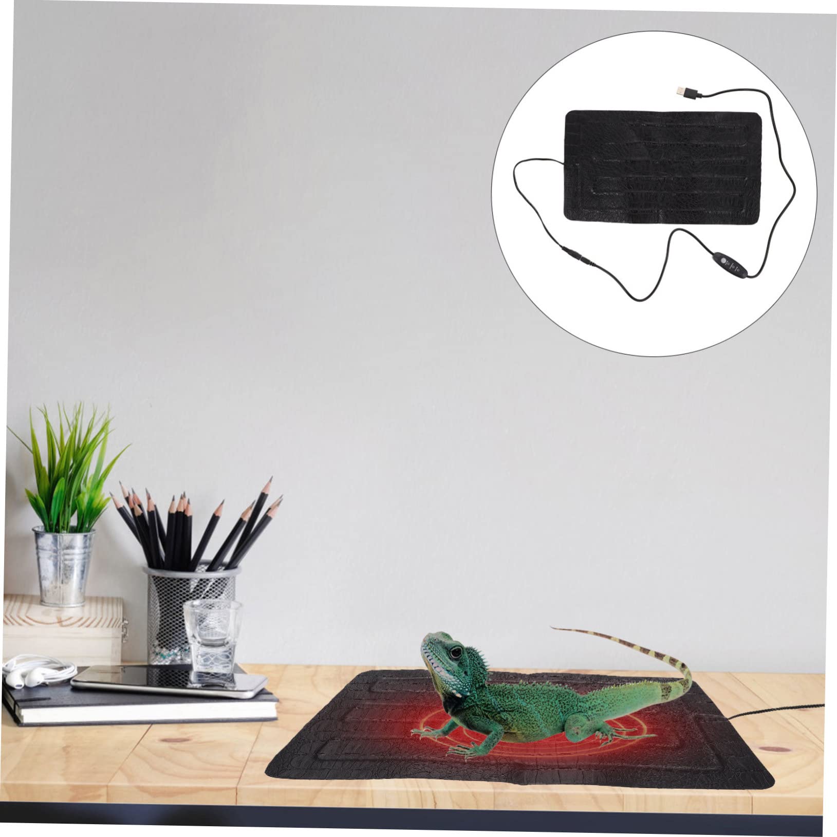 Toyvian Tappetino Riscaldante per Rettili Regolabile USB, Cuscino Riscaldante in Pelle AntiGraffio 33x18 Cm per Animali Domestici e Piccoli Rettili da Interno Ed Esterno