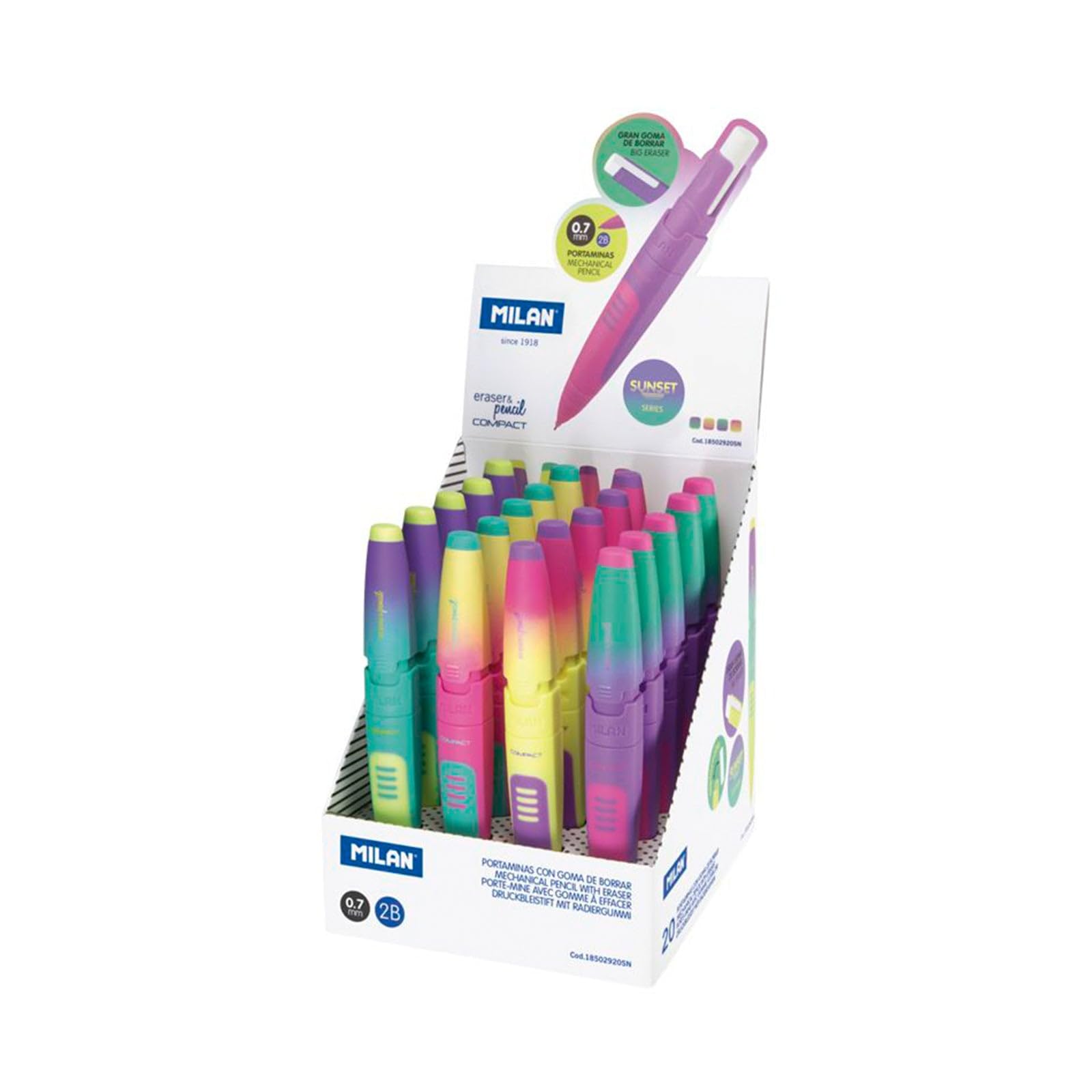 MILAN Compact Sunset 0.7mm Mechanical Pencil with Eraser Assorted Colours