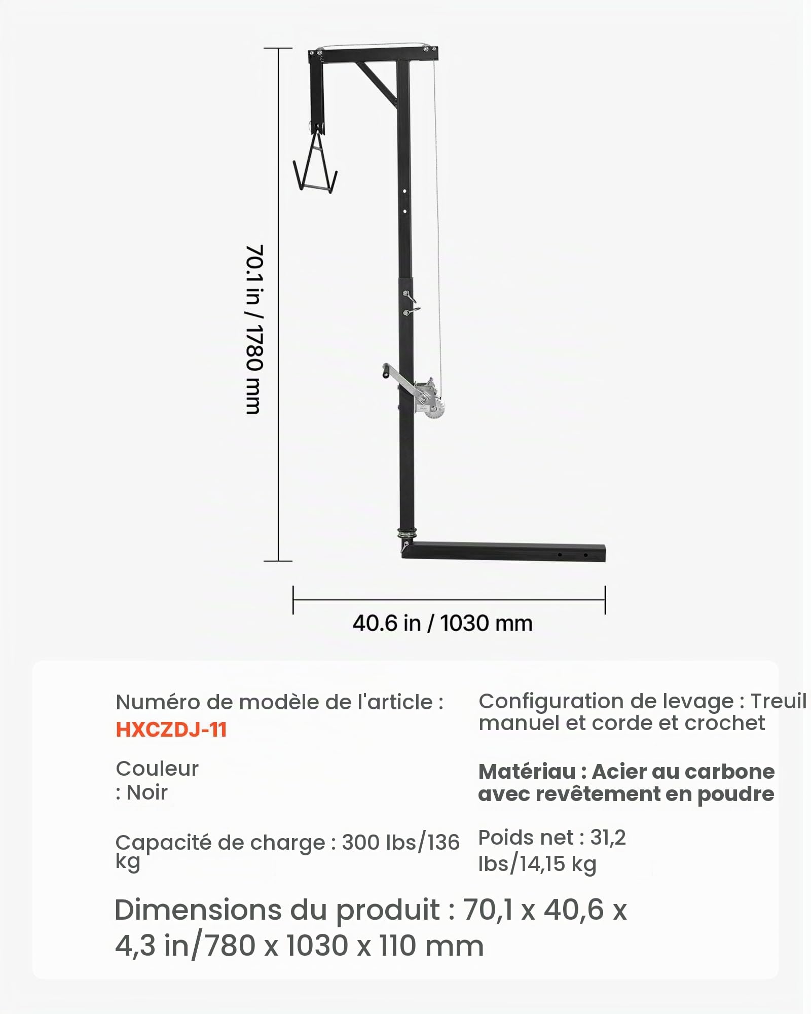VEVOR Palan à Cerfs d'Attelage de Camion, Capacité de Charge, avec Treuil à Manivelle, Récepteur, Arbre Pivotant 360°, Réglable en Hauteur, pour Chasse en Plein Air, Transport à la Ferme