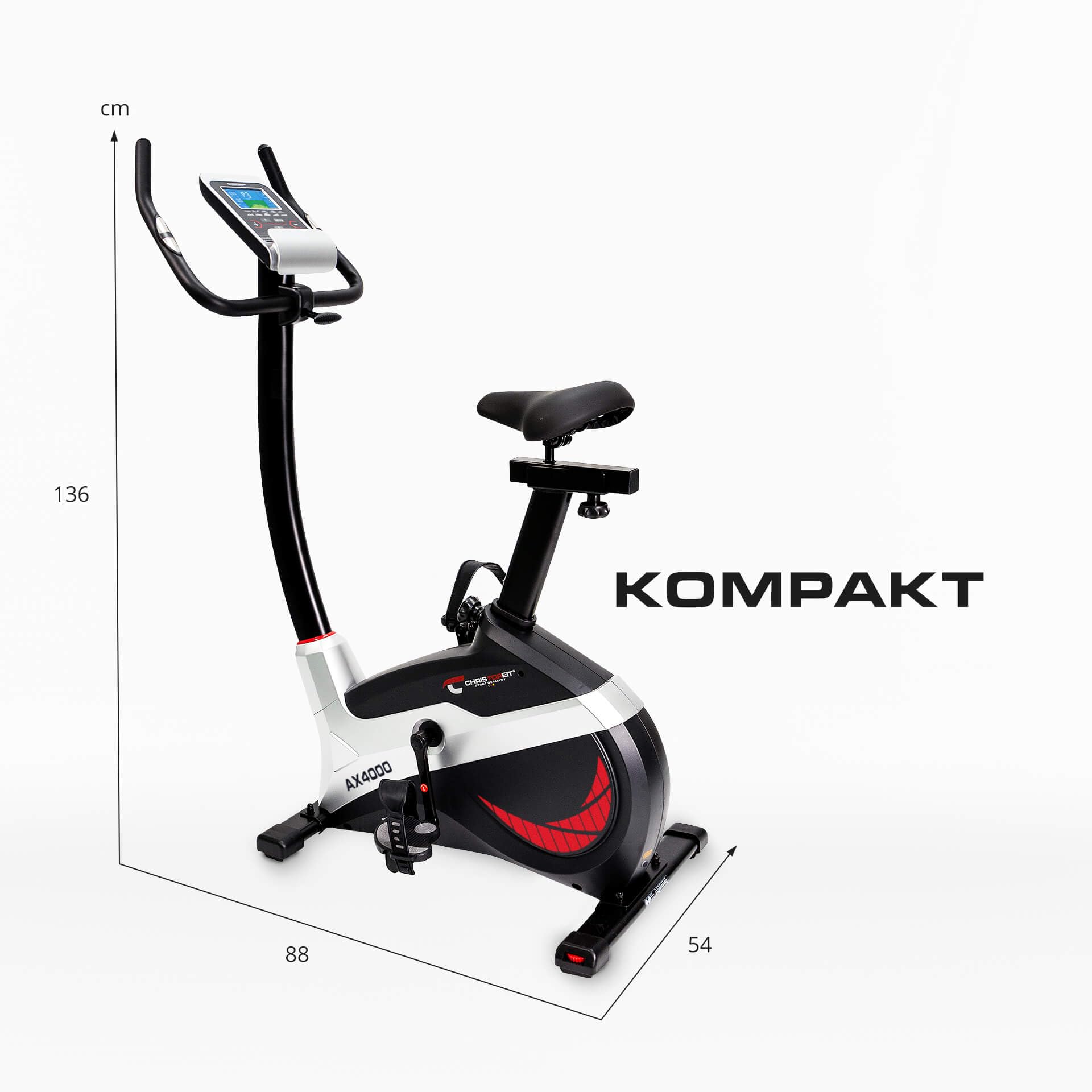Christopeit Ergometer Heimtrainer AX 4000, 24 Widerstandsstufen, bis 150kg, 195cm Größe, verschleißfrei, Kinomap
