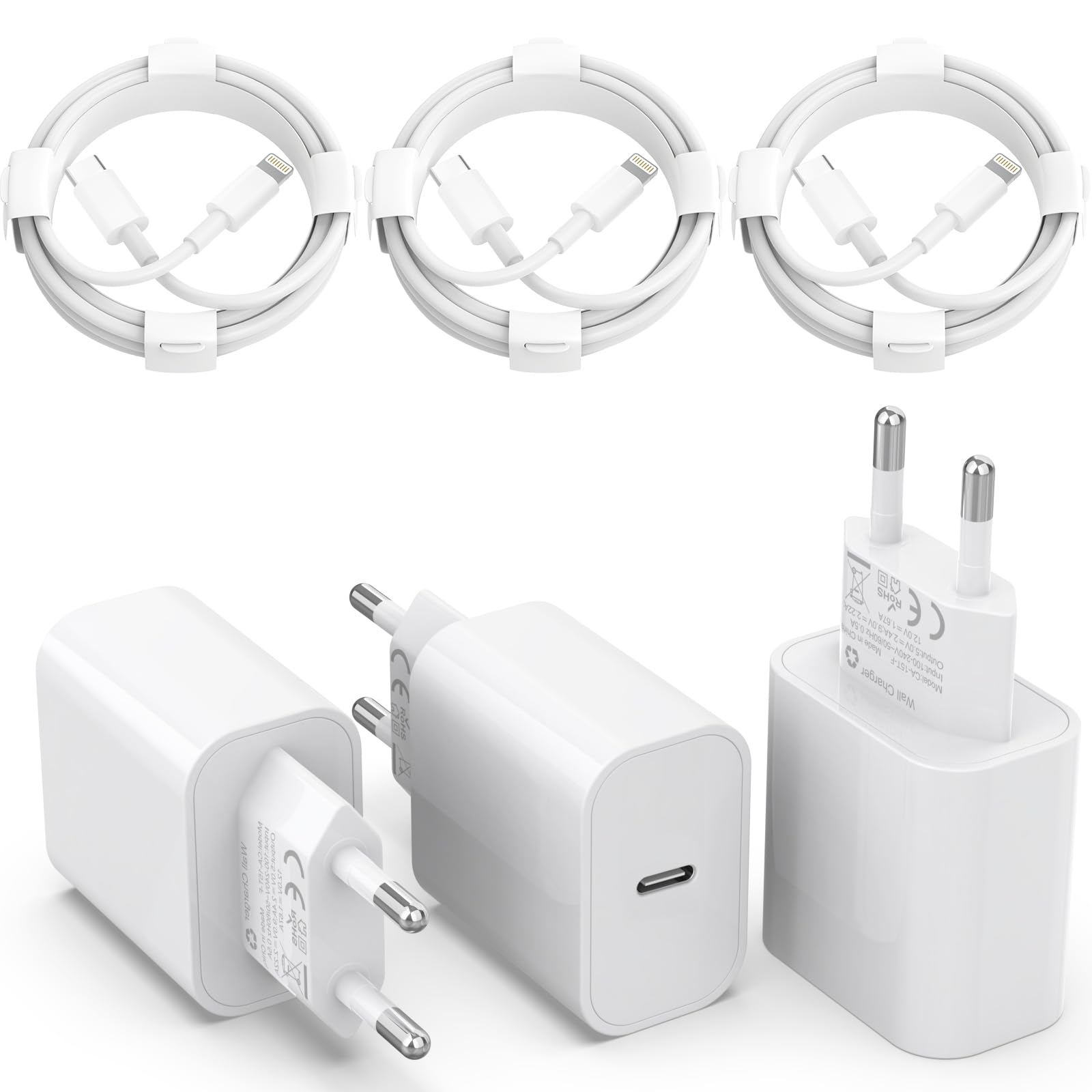 [MFi Certified] 25 W USB C Charger, Pack of 3 iPhone Charger and 2 m iPhone Charging Cable x 3, PD 3.0 USB C Fast Charger iPhone to Lightning Cable 2 m for iPhone 14 Pro Max 13 12 11 XS SE iPad