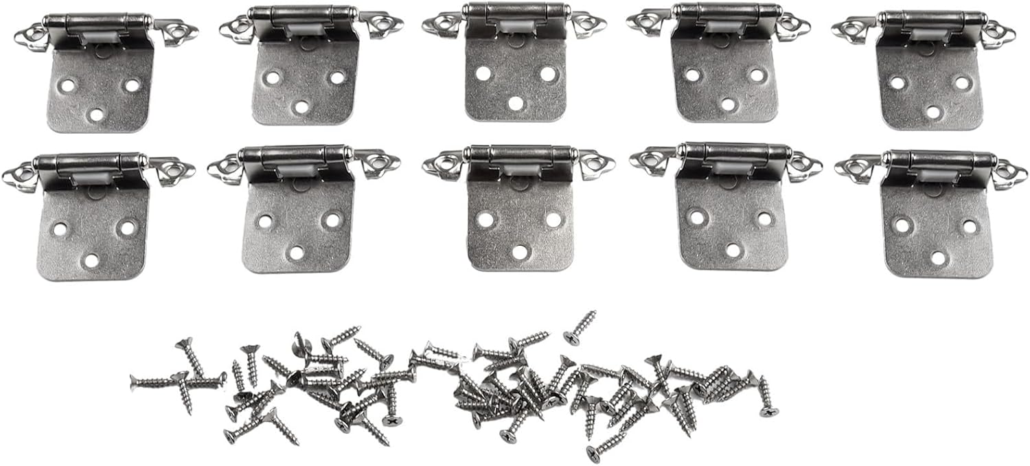 Self Closing Overlay Flush Cabinet Hinge Heavy Duty Soft Close Door Hinge for Cupboard, Furniture, Kitchen, Shoe Cabinet - Cold-Rolled Steel, 10 Pack(Nickel)