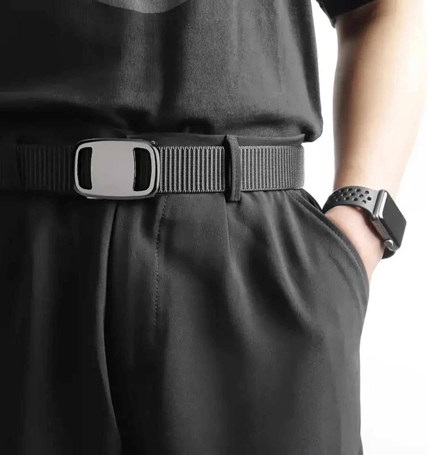 Nylon Belt for Men Work Portable Wear Resistant, Webbing Belt Automatic Belt Buckle for Camping image 2