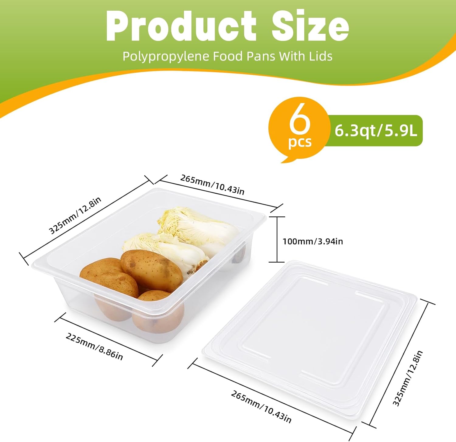 6pack 1/2 Size 4''Deep Food Pans with Lids,Commercial Food Storage Containers,Clear Polypropylene Restaurant Hotel Pan
