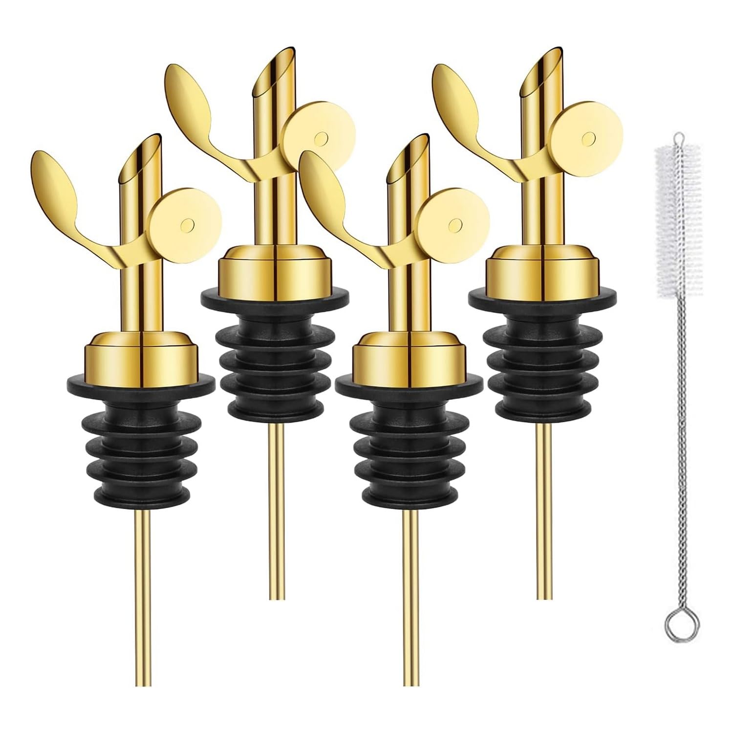 CTRLZS 4 Pcs Stainless Steel Bottle Pourers,Self Closing Olive Oil Dispenser Spout,Auto Flip Feature Liquor Pour Spouts Gold Easy Install Easy to Use