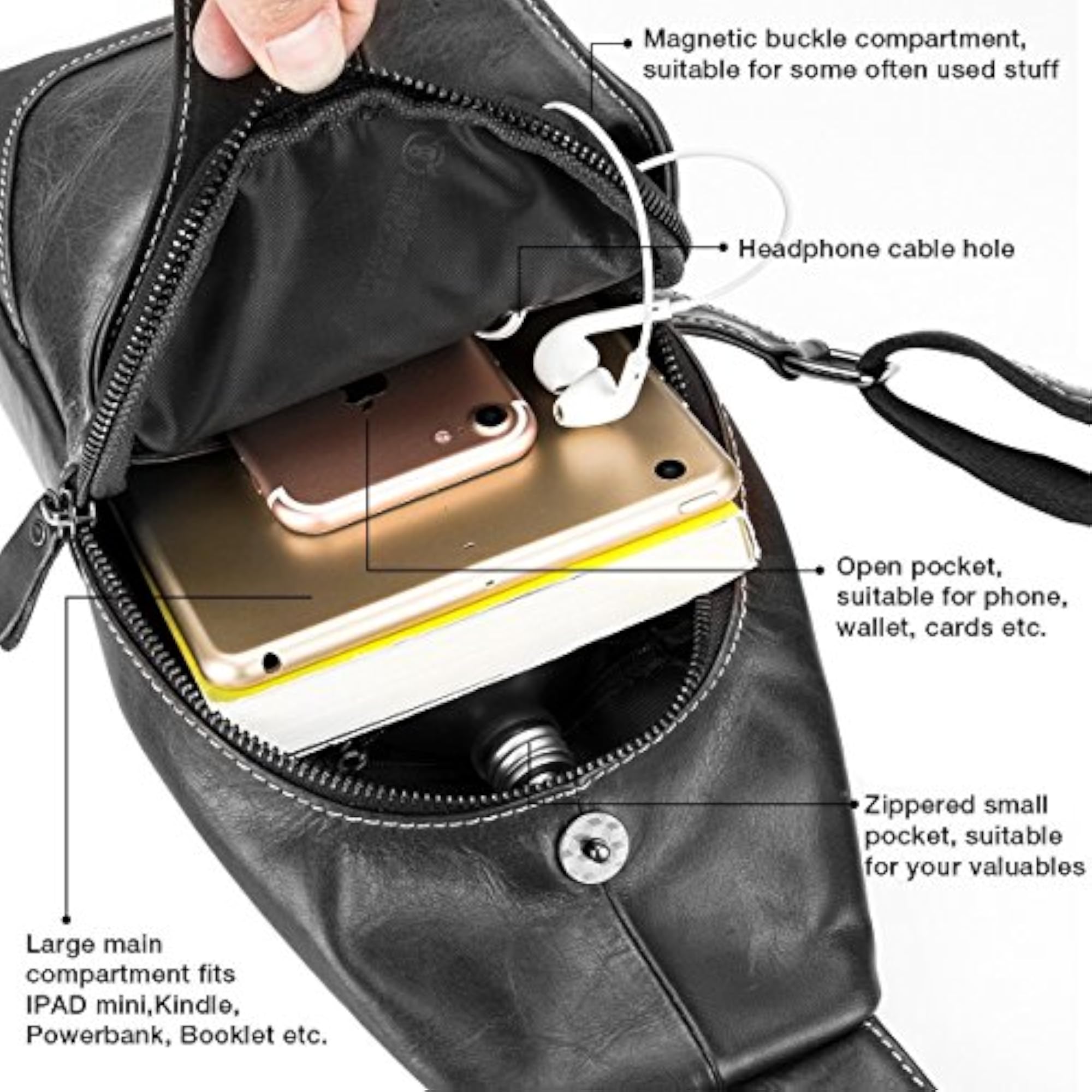 Men's Genuine Leather Chest Shoulder Backpack