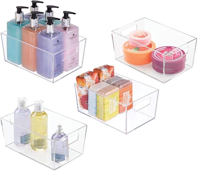 mDesign Drawer Box Set of 4 Storage Box for Health and Beauty Products Ideal Organiser Bin for The Bathroom Clear