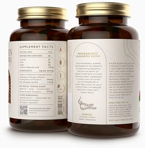 Miniatura 3 de Cordyceps - Gomitas de extracto de mezcla de hongos (rendimiento)  Aumenta la energía, la resistencia, la resistencia, botella de vidrio de 30